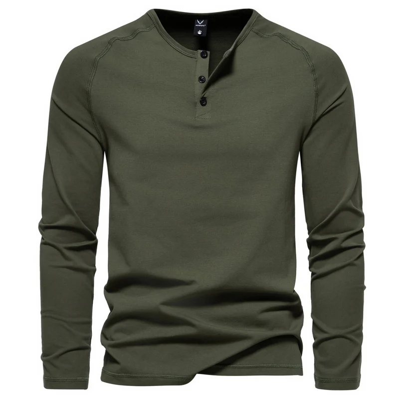 Herren Slim-Fit Baumwoll-Mix Henleyshirt mit Knopfleiste Drune