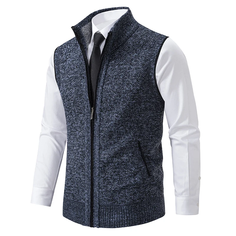 Herren Slim-Fit Ärmellose Strukturstrickweste mit Stehkragen und Frontreißverschluss Drune
