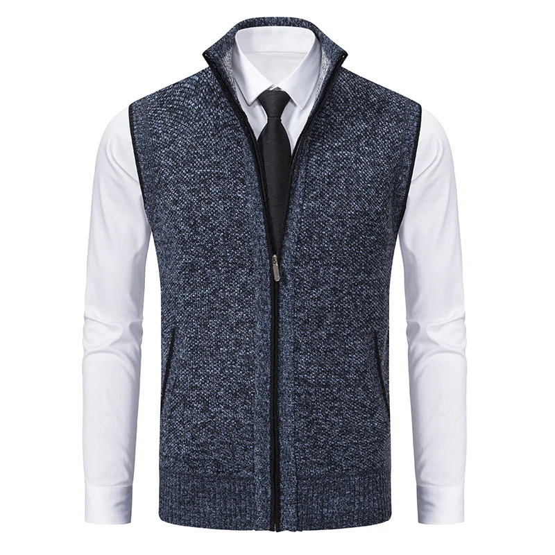 Herren Slim-Fit Ärmellose Strukturstrickweste mit Stehkragen und Frontreißverschluss Drune