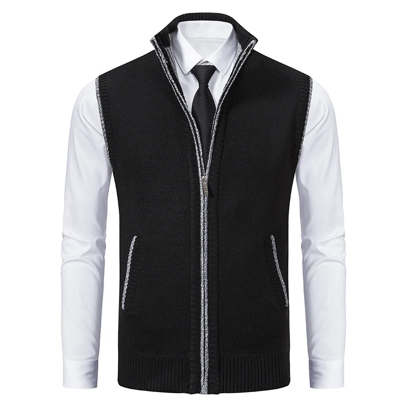 Herren Slim-Fit Ärmellose Strukturstrickweste mit Stehkragen und Frontreißverschluss Drune