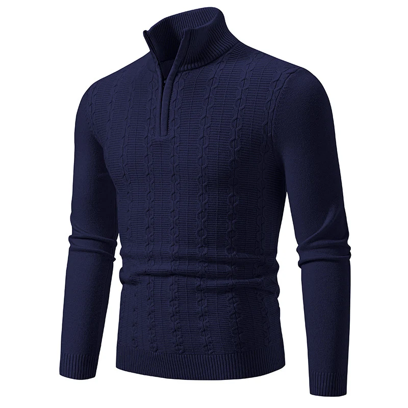 Herren Schmaler Halbzip-Zopfmuster-Pullover mit Thermo-Feinstrick und Rippsaum Drune