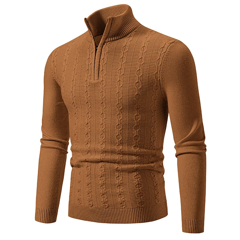 Herren Schmaler Halbzip-Zopfmuster-Pullover mit Thermo-Feinstrick und Rippsaum Drune