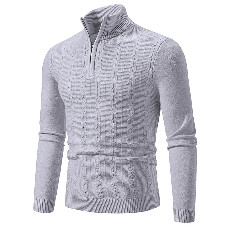 Herren Schmaler Halbzip-Zopfmuster-Pullover mit Thermo-Feinstrick und Rippsaum Drune
