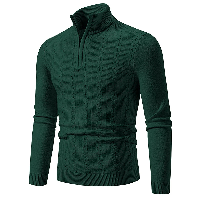 Herren Schmaler Halbzip-Zopfmuster-Pullover mit Thermo-Feinstrick und Rippsaum Drune
