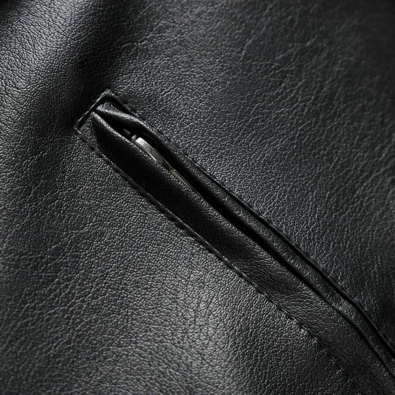 Herren Schmale Lederjacke im Urban-Bikerstil mit Stehkragen und Brust-Reißverschlusstaschen Drune