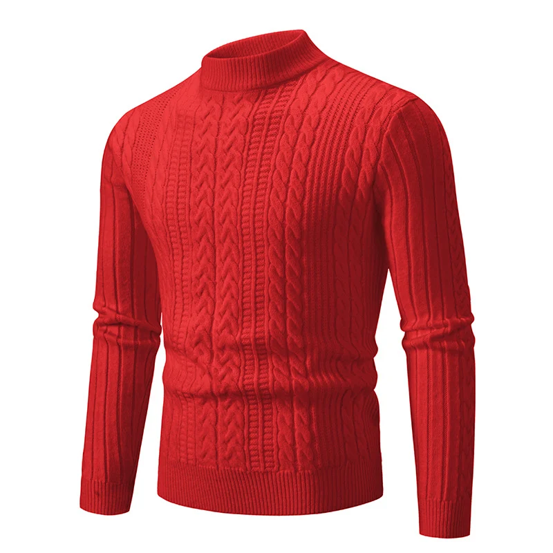 Herren Schmal geschnittener Mockneck-Zopfmusterpullover aus thermoregulierendem Feinstrick Drune