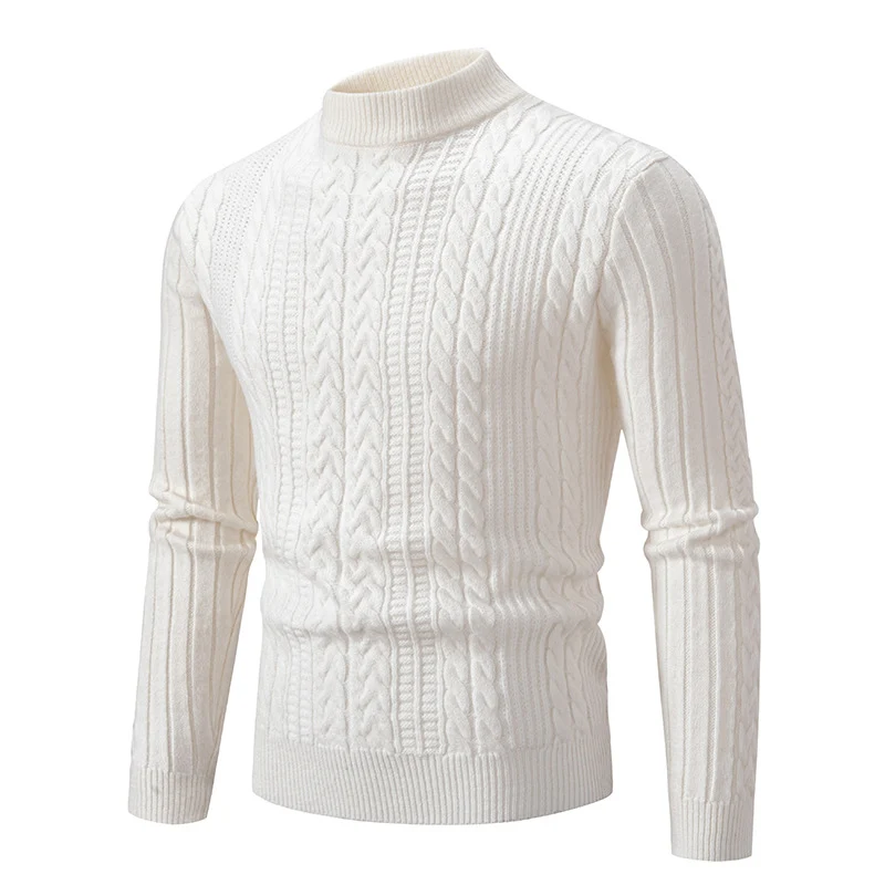 Herren Schmal geschnittener Mockneck-Zopfmusterpullover aus thermoregulierendem Feinstrick Drune