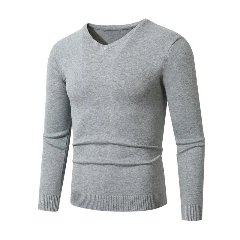 Herren Schmal geschnittener Feinstrick‑V‑Neck-Pullover mit Rippbund und atmungsaktiver Baumwollmischung Drune