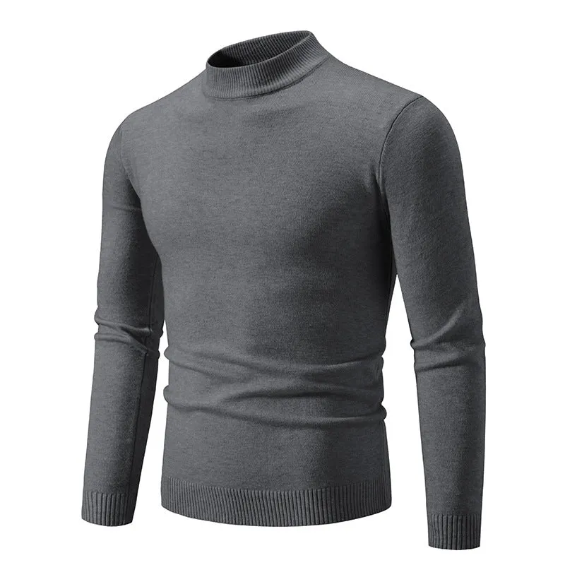 Herren Schmal geschnittener Feinstrick‑Mockneck‑Pullover mit geripptem Kragen und Saum Drune
