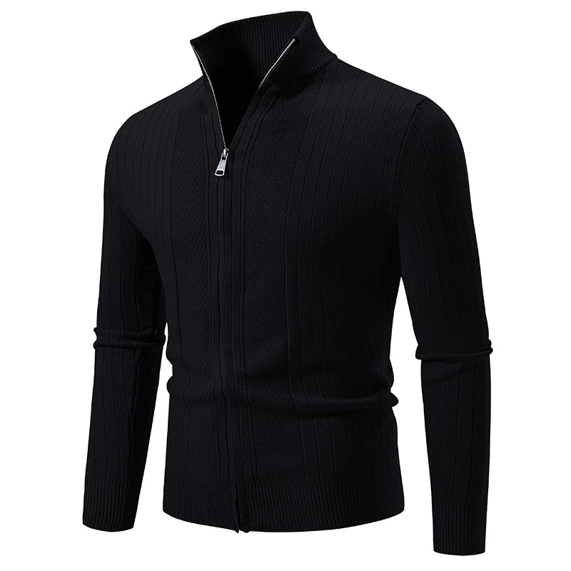 Herren Schmal geschnittene Feinstrick-Zipjacke mit Stehkragen und markanter Rippstruktur Drune