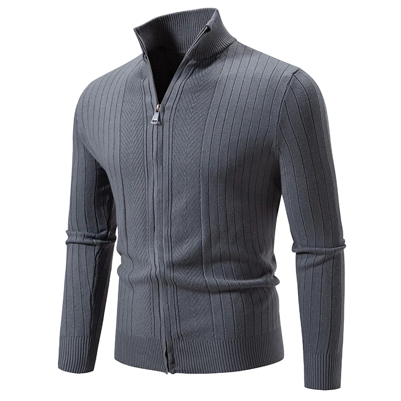 Herren Schmal geschnittene Feinstrick-Zipjacke mit Stehkragen und markanter Rippstruktur Drune