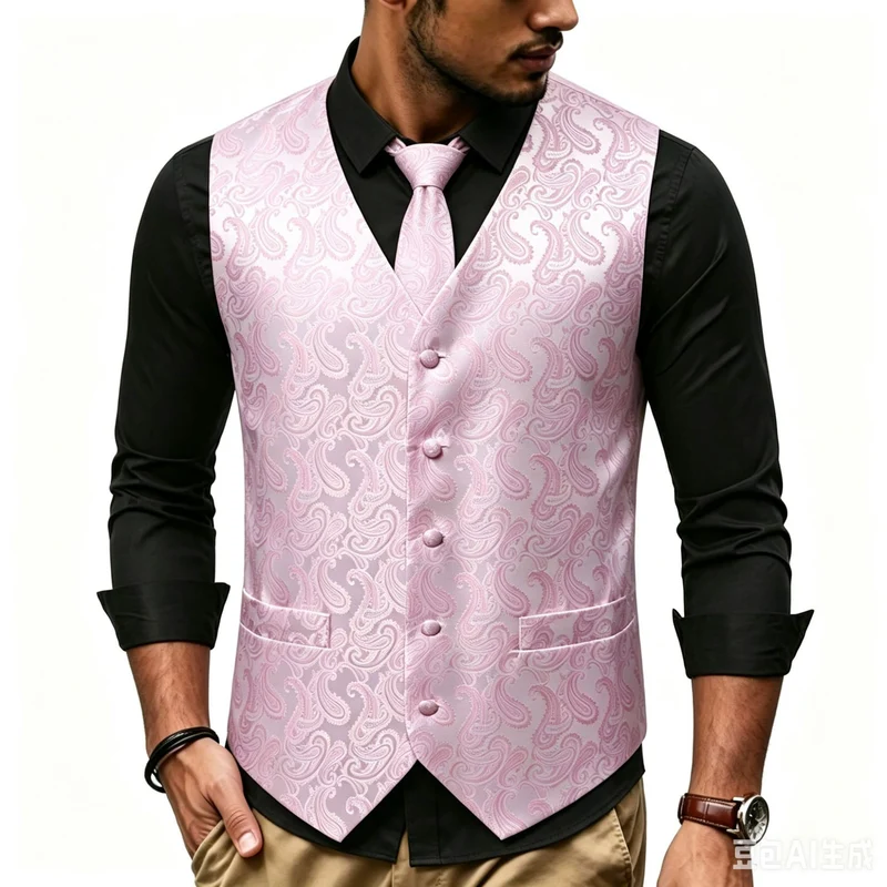 Herren Satin-Jacquard-Weste mit Paisley-Muster und passender Krawatte Drune