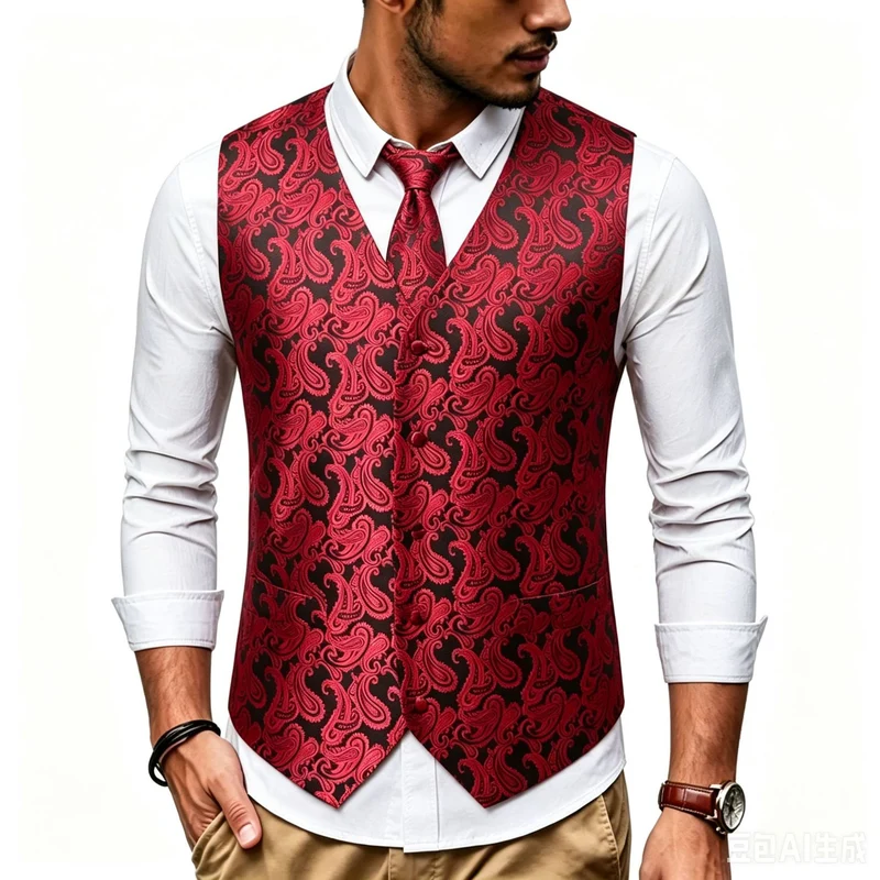 Herren Satin-Jacquard-Weste mit Paisley-Muster und passender Krawatte Drune