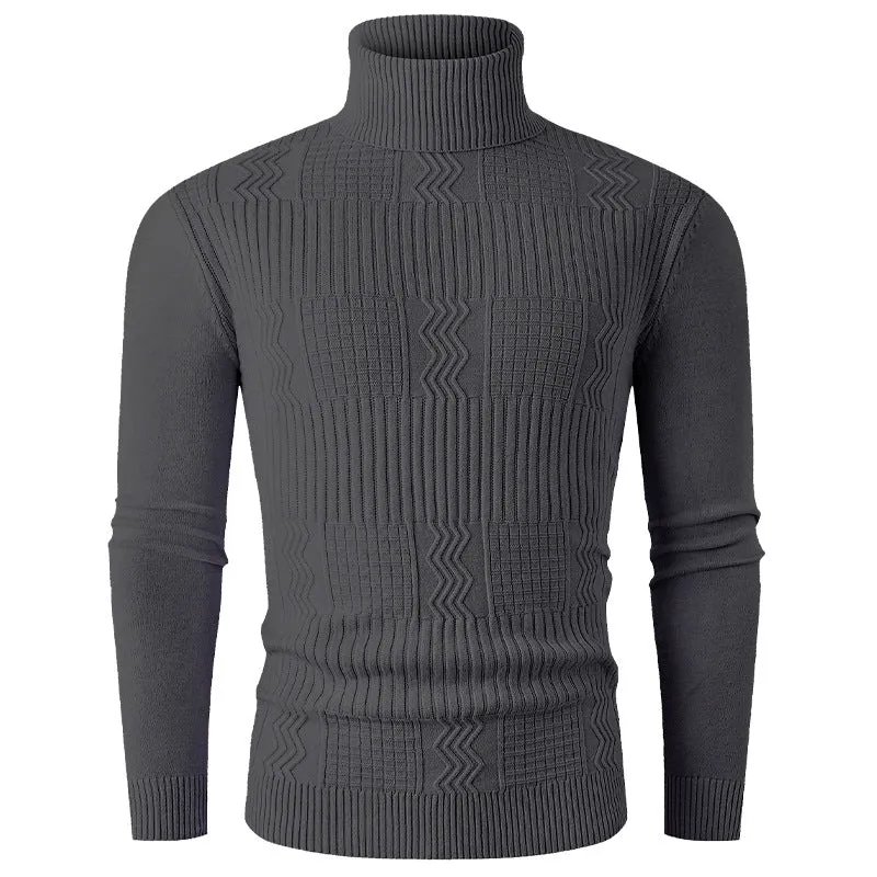 Herren Rollkragenpullover aus Feinstrick mit strukturiertem Jacquardmuster und tailliertem Schnitt Drune
