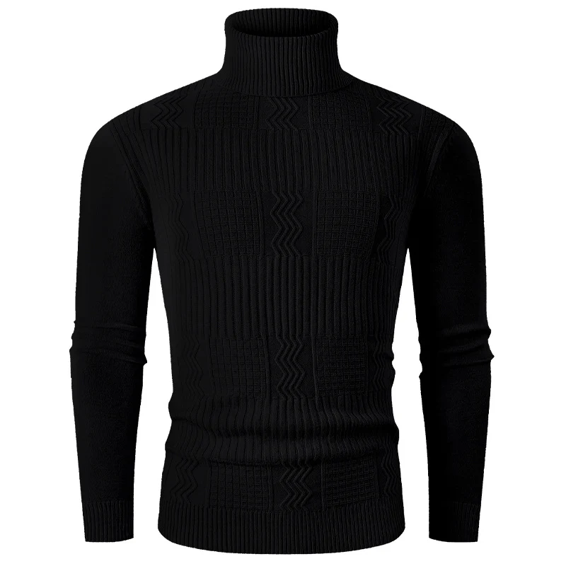 Herren Rollkragenpullover aus Feinstrick mit strukturiertem Jacquardmuster und tailliertem Schnitt Drune