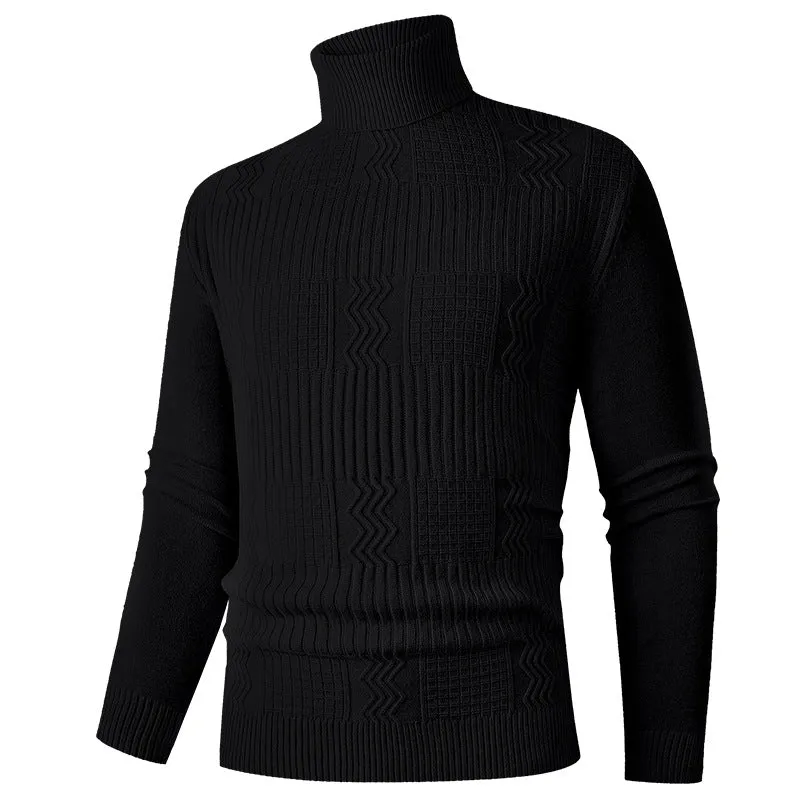 Herren Rollkragenpullover aus Feinstrick mit strukturiertem Jacquardmuster und tailliertem Schnitt Drune