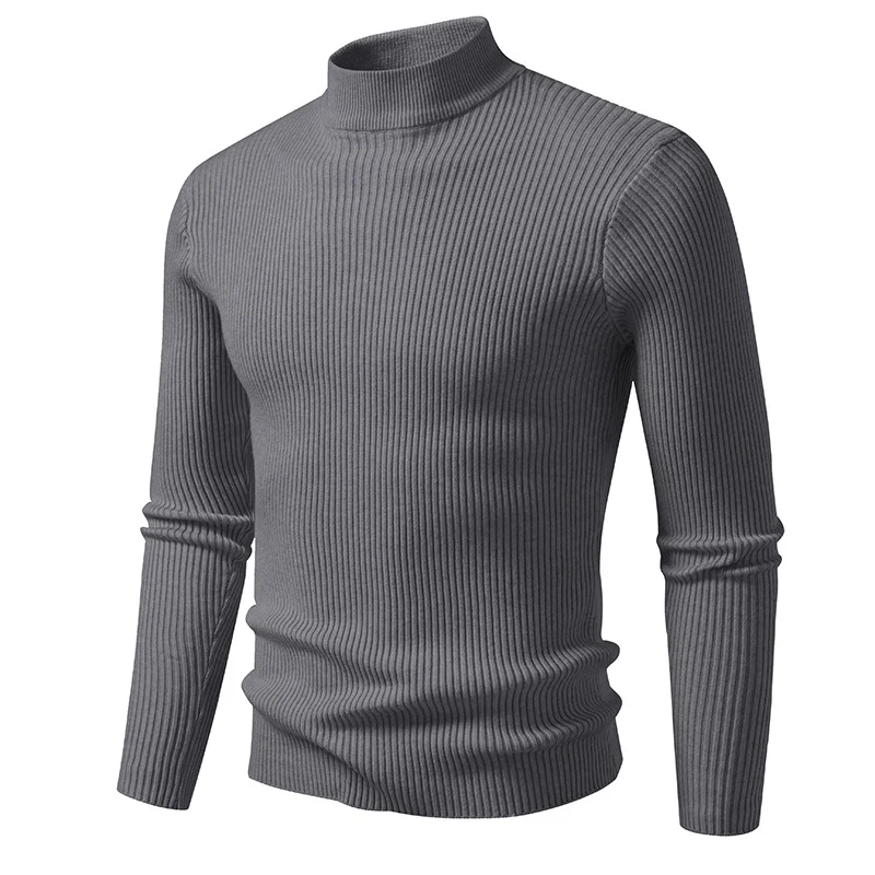 Herren Rippstrick-Mockneck-Pullover schmaler Schnitt thermischer Feinstrick Drune