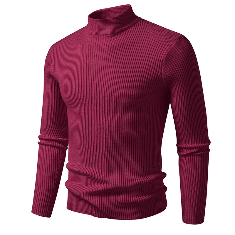 Herren Rippstrick-Mockneck-Pullover schmaler Schnitt thermischer Feinstrick Drune