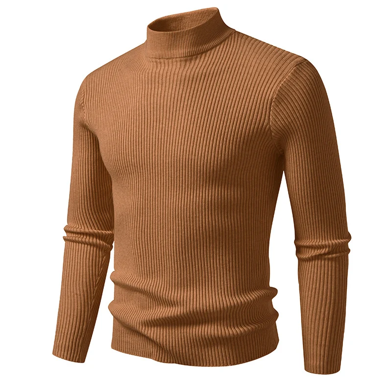 Herren Rippstrick-Mockneck-Pullover schmaler Schnitt thermischer Feinstrick Drune