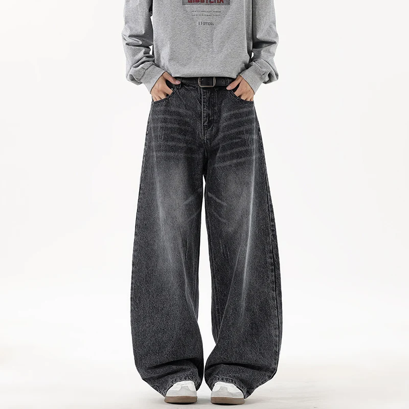Herren Relaxed Wide‑Leg Denimhose mit extra weitem Bein und Vintage-Fade Drune