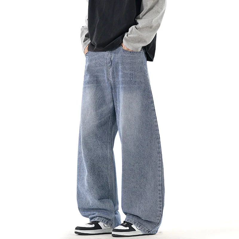 Herren Relaxed Wide‑Leg Denimhose mit extra weitem Bein und Vintage-Fade Drune