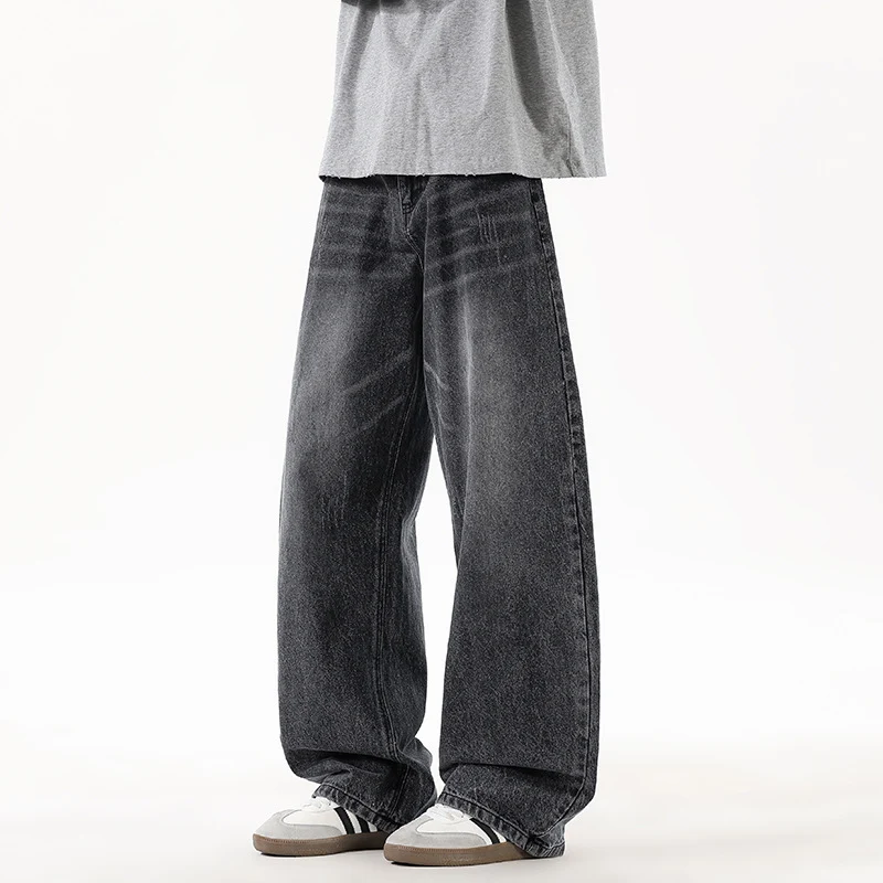 Herren Relaxed Wide‑Leg Denimhose mit extra weitem Bein und Vintage-Fade Drune