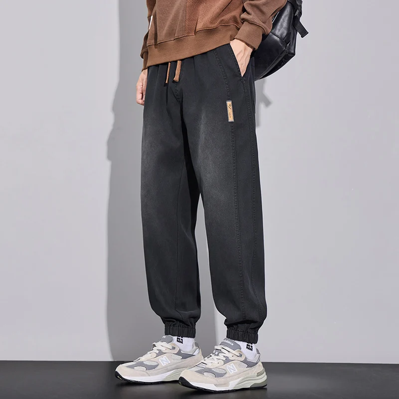 Herren Relaxed-Fit Jogginghose im Denim‑Look mit elastischem Bund, Tunnelzug und geripptem Beinabschluss Drune