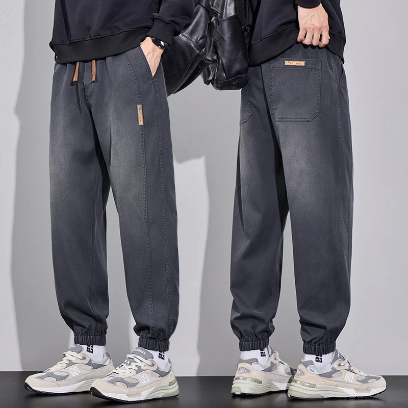 Herren Relaxed-Fit Jogginghose im Denim‑Look mit elastischem Bund, Tunnelzug und geripptem Beinabschluss Drune