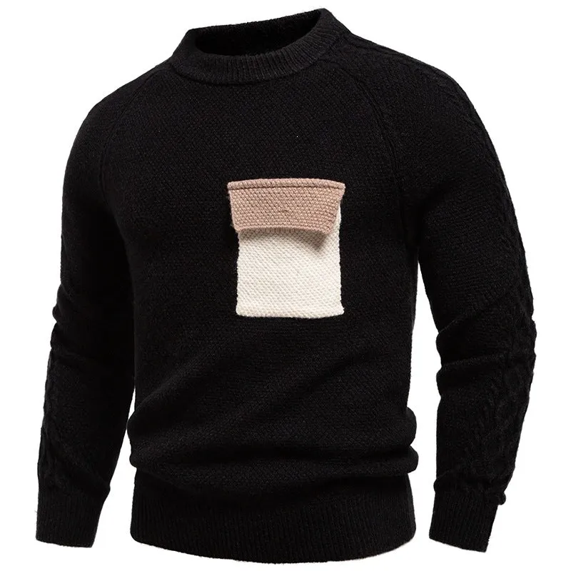 Herren Pullover aus Strukturstrick mit Rundhals, aufgesetzter Brusttasche und Zopfmuster-Ärmeln Drune