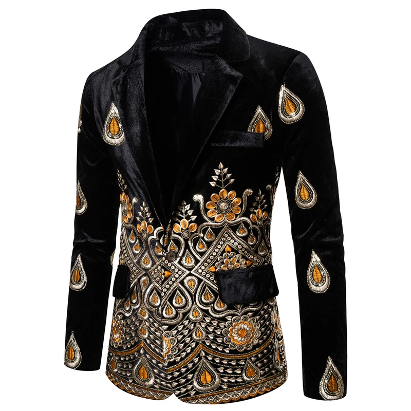 Herren Prunkvolles besticktes Samt‑Sakko mit Ornament- und Paisleystickerei Drune