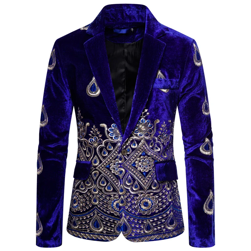 Herren Prunkvolles besticktes Samt‑Sakko mit Ornament- und Paisleystickerei Drune
