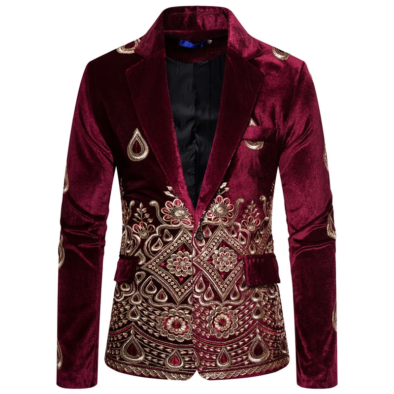 Herren Prunkvolles besticktes Samt‑Sakko mit Ornament- und Paisleystickerei Drune