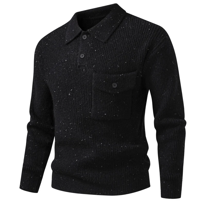 Herren Polokragen-Pullover aus Rippenstrick mit aufgesetzter Brusttasche Drune