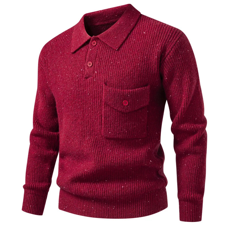 Herren Polokragen-Pullover aus Rippenstrick mit aufgesetzter Brusttasche Drune