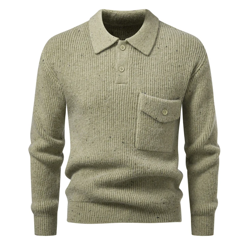 Herren Polokragen-Pullover aus Rippenstrick mit aufgesetzter Brusttasche Drune