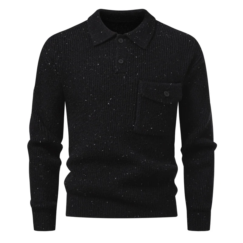 Herren Polokragen-Pullover aus Rippenstrick mit aufgesetzter Brusttasche Drune