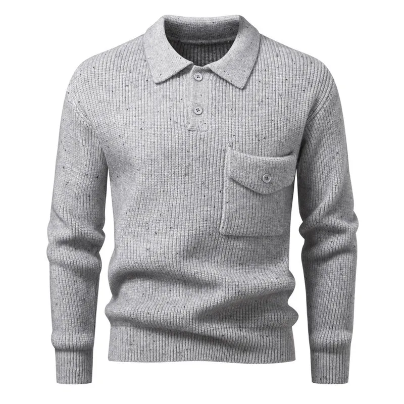 Herren Polokragen-Pullover aus Rippenstrick mit aufgesetzter Brusttasche Drune