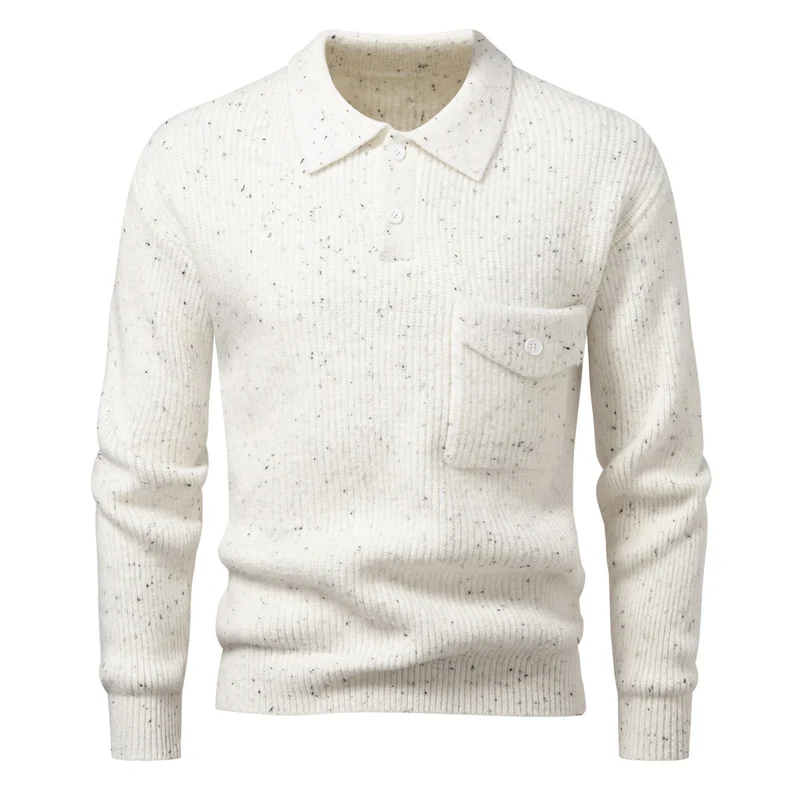 Herren Polokragen-Pullover aus Rippenstrick mit aufgesetzter Brusttasche Drune
