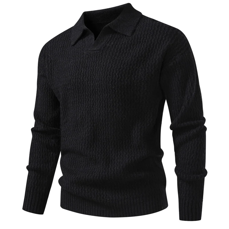 Herren Polokragen-Feinstrickpullover mit strukturierter Wellenoptik und geripptem Saum Drune
