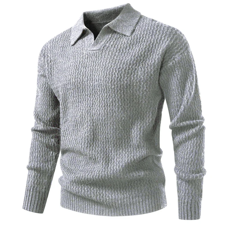 Herren Polokragen-Feinstrickpullover mit strukturierter Wellenoptik und geripptem Saum Drune