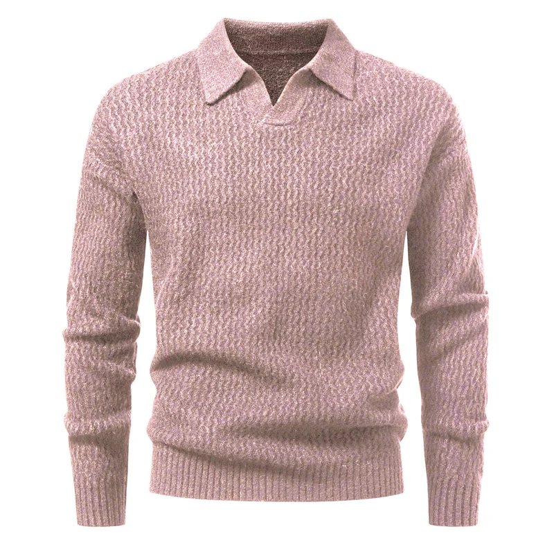 Herren Polokragen-Feinstrickpullover mit strukturierter Wellenoptik und geripptem Saum Drune