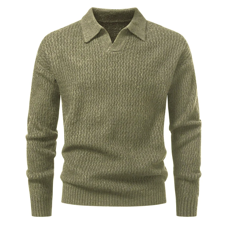 Herren Polokragen-Feinstrickpullover mit strukturierter Wellenoptik und geripptem Saum Drune