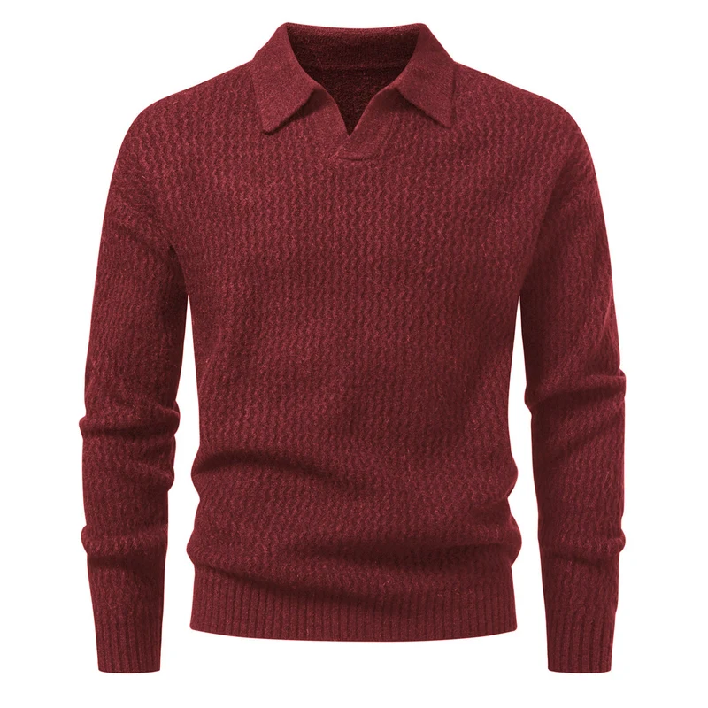 Herren Polokragen-Feinstrickpullover mit strukturierter Wellenoptik und geripptem Saum Drune