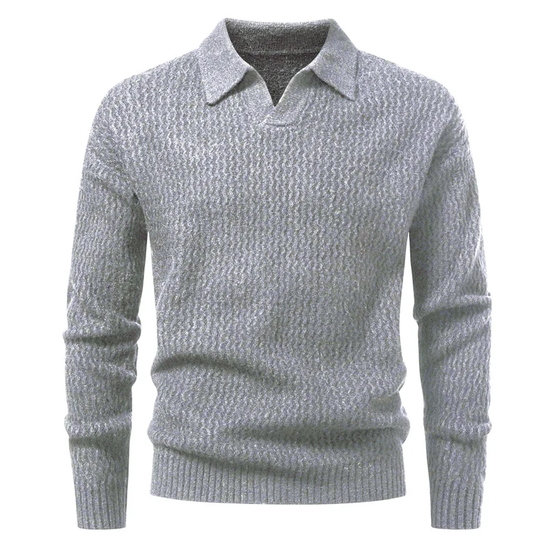 Herren Polokragen-Feinstrickpullover mit strukturierter Wellenoptik und geripptem Saum Drune