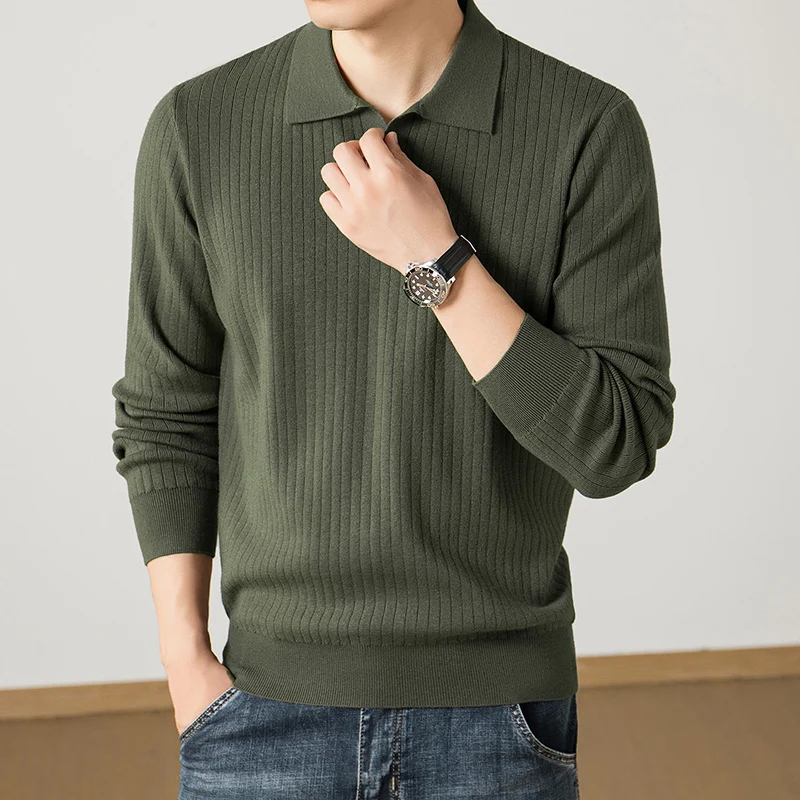 Herren Polokragen-Feinstrickpullover mit Rippstruktur und schmaler Silhouette Drune