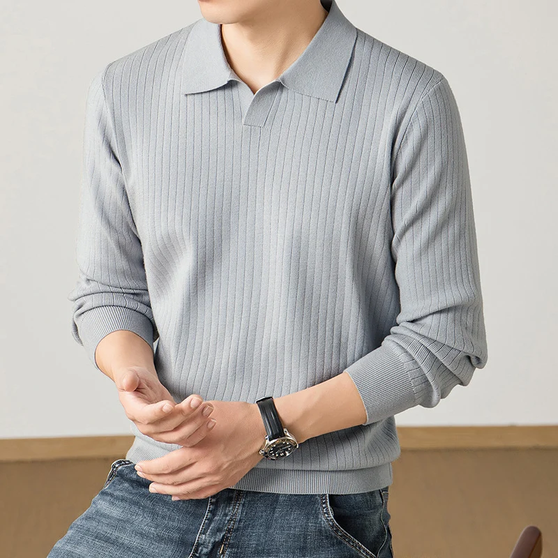 Herren Polokragen-Feinstrickpullover mit Rippstruktur und schmaler Silhouette Drune