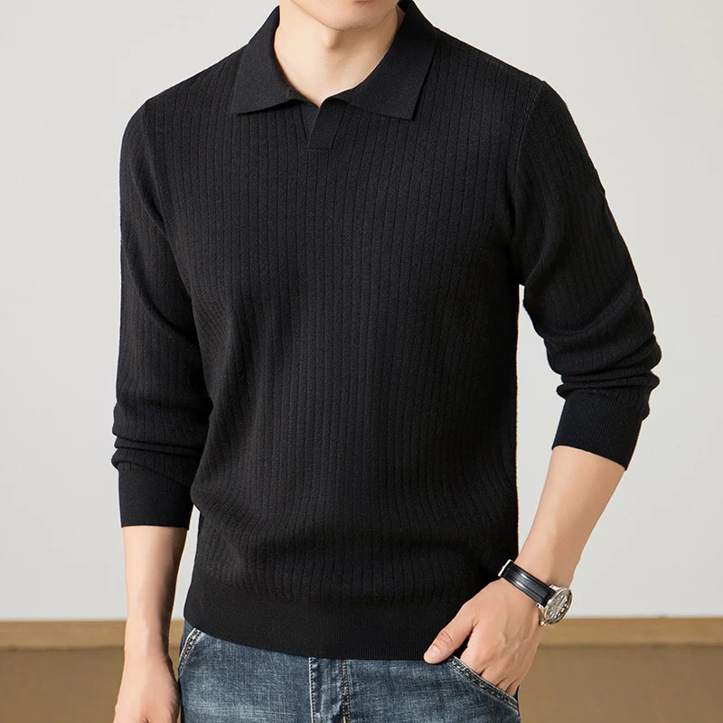Herren Polokragen-Feinstrickpullover mit Rippstruktur und schmaler Silhouette Drune