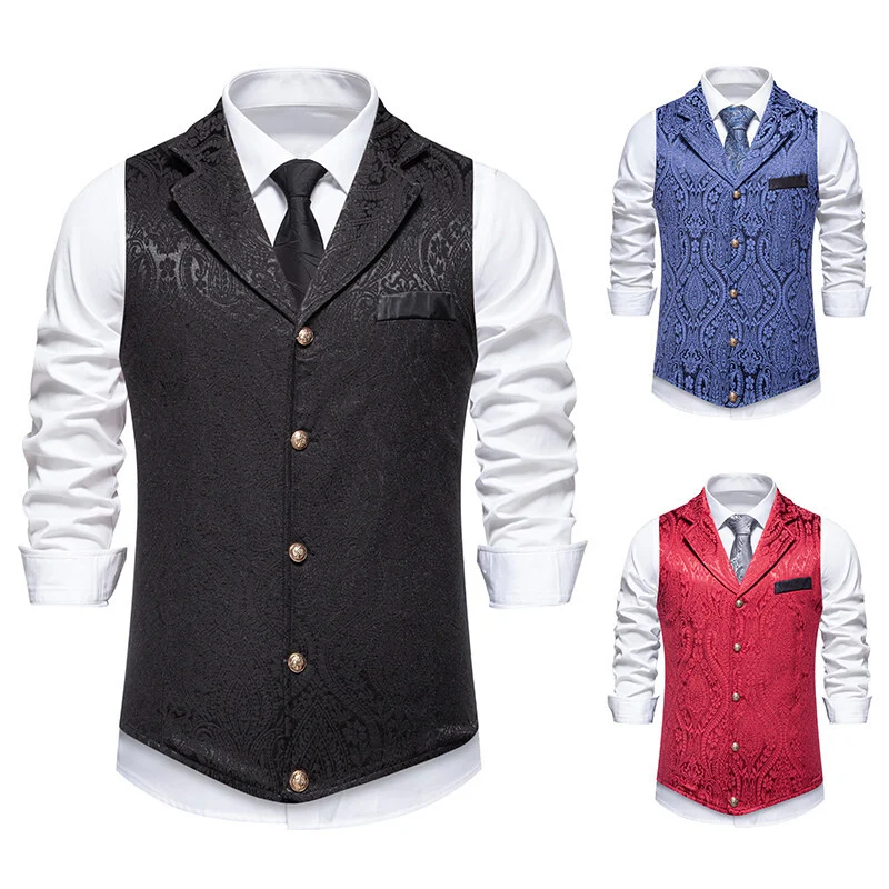 Herren Paisley-Jacquard Weste mit Schalkragen, tailliertem Schnitt und Zierknöpfen Drune