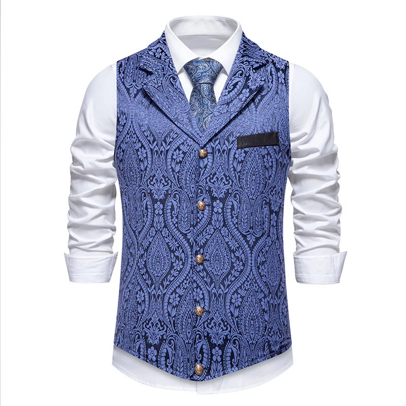 Herren Paisley-Jacquard Weste mit Schalkragen, tailliertem Schnitt und Zierknöpfen Drune
