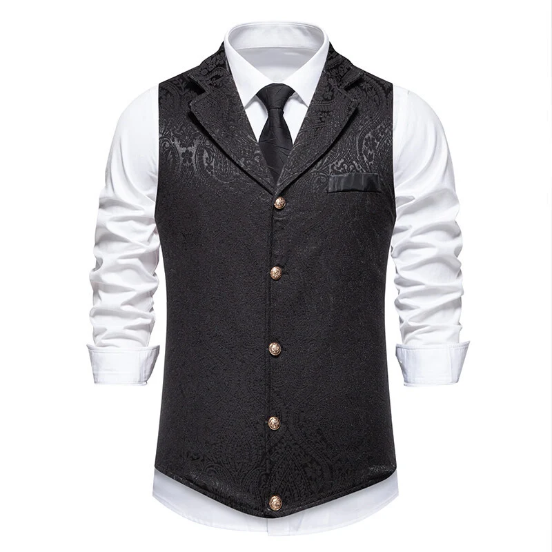 Herren Paisley-Jacquard Weste mit Schalkragen, tailliertem Schnitt und Zierknöpfen Drune